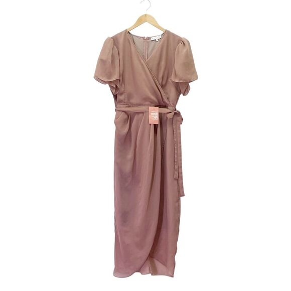 NWT Ivy City Co Lillie Dress Dusty Rose Size Large Flutter Sleeve Chiffon Midi - Picture 3 of 15